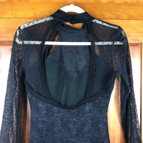 Free People Lace Witchy Wimsigoth Fairy Grunge Open Back Dress Dark Romantic - Picture 6 of 15